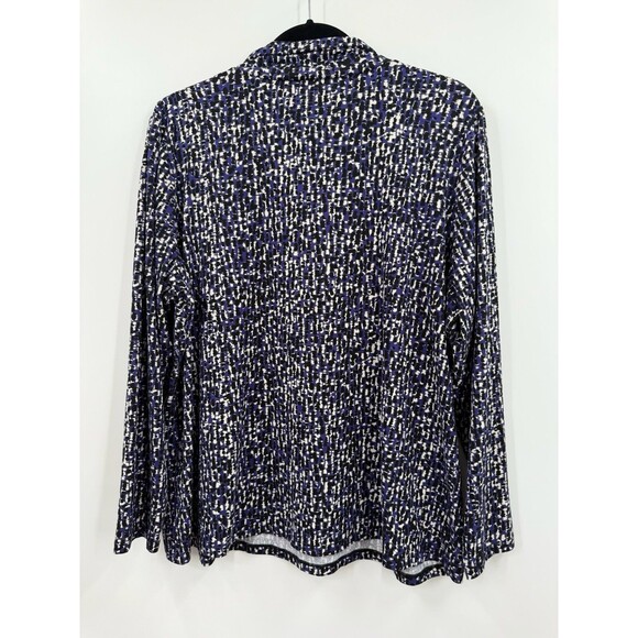 Susan Graver XL Top Blue Black Brushed Liquid Knit Mock Turtleneck Long Sleeve - Picture 3 of 9